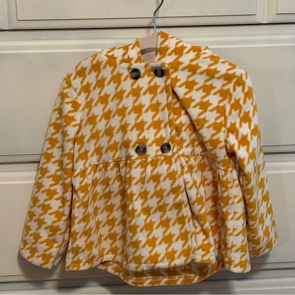 Carter's Yellow and White Houndstooth Jacket w/ hood Pea Coat style Size 18 mos